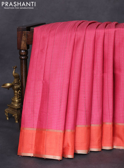 Semi matka saree pink and orange with allover zari weaves and rettapet zari woven border