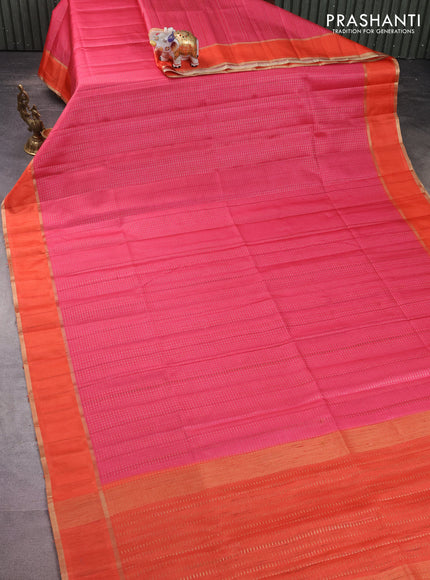Semi matka saree pink and orange with allover zari weaves and rettapet zari woven border