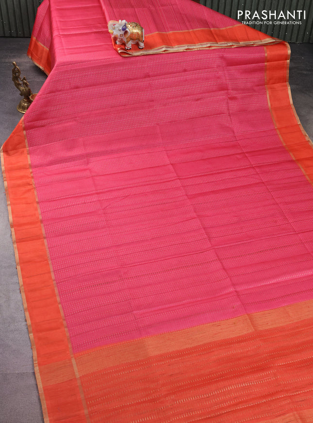 Semi matka saree pink and orange with allover zari weaves and rettapet zari woven border