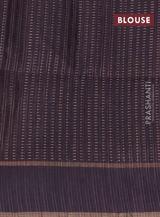 Semi matka saree orange and deep jamun with allover zari weaves and rettapet zari woven border