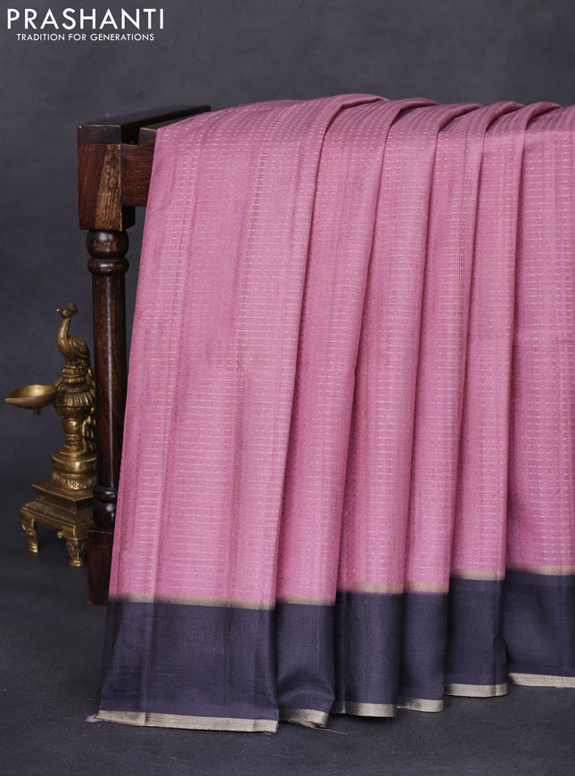 Semi matka saree mauve pink and black with allover zari weaves and rettapet zari woven border