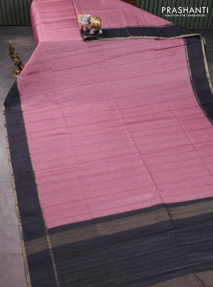 Semi matka saree mauve pink and black with allover zari weaves and rettapet zari woven border