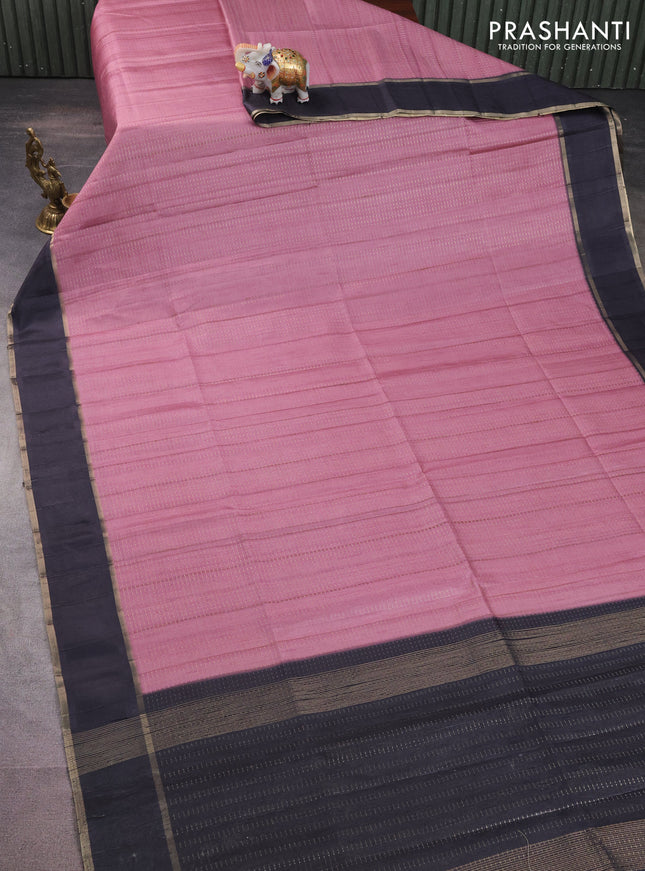 Semi matka saree mauve pink and black with allover zari weaves and rettapet zari woven border