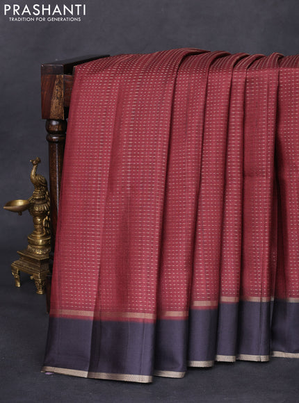 Semi matka saree maroon and black with allover zari weaves and rettapet zari woven border