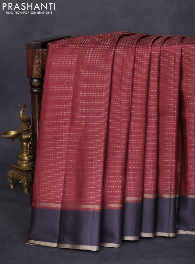 Semi matka saree maroon and black with allover zari weaves and rettapet zari woven border