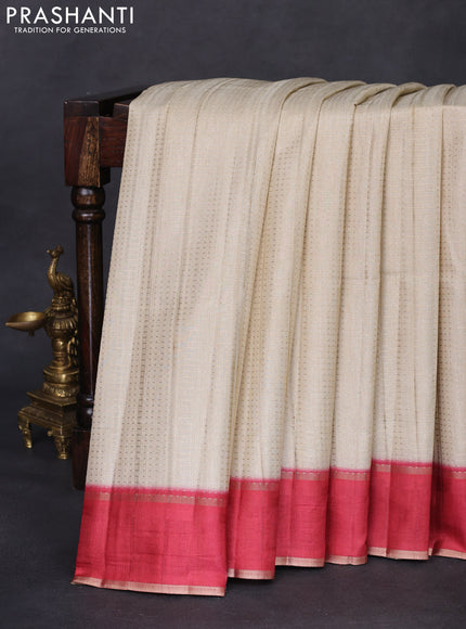 Semi matka saree cream and red with allover zari weaves and rettapet zari woven border