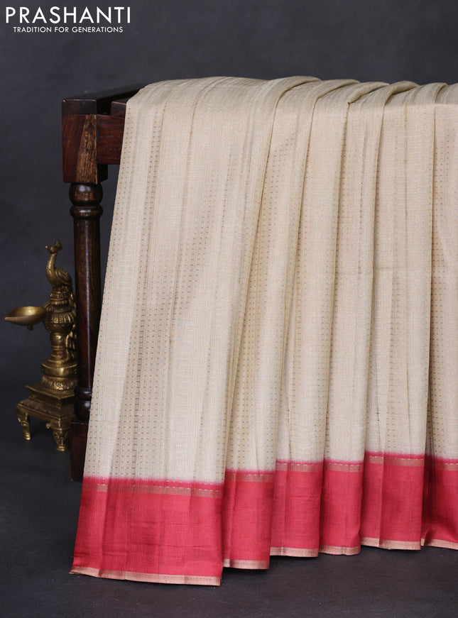 Semi matka saree cream and red with allover zari weaves and rettapet zari woven border