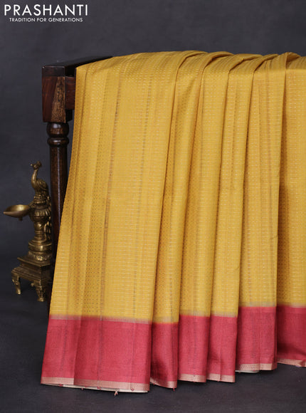 Semi matka saree yellow and maroon with allover zari weaves and rettapet zari woven border