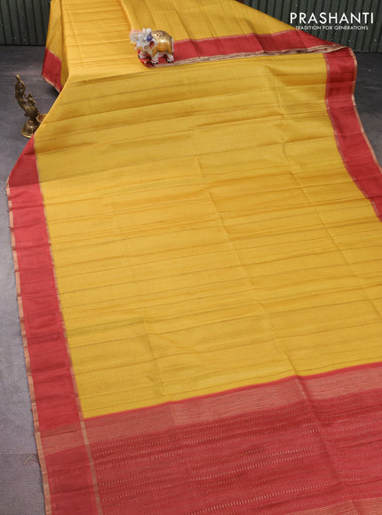 Semi matka saree yellow and maroon with allover zari weaves and rettapet zari woven border