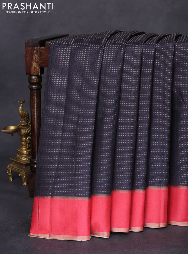 Semi matka saree black and red with allover zari weaves and rettapet zari woven border