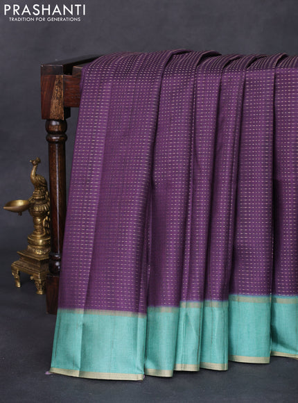 Semi matka saree deep purple and teal green with allover zari weaves and rettapet zari woven border