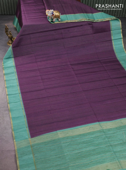Semi matka saree deep purple and teal green with allover zari weaves and rettapet zari woven border