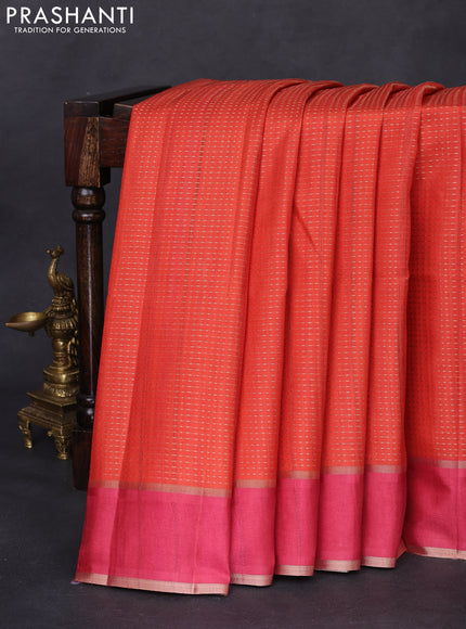 Semi matka saree orange and pink with allover zari weaves and rettapet zari woven border