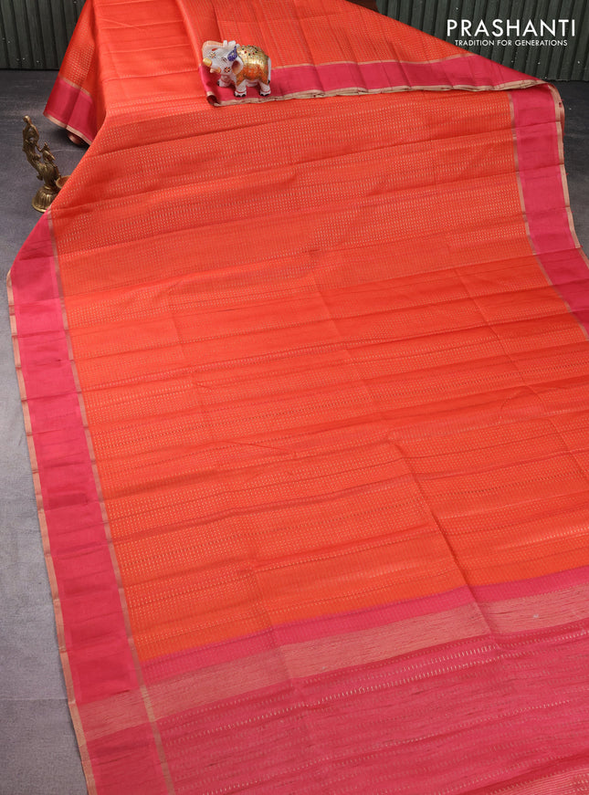 Semi matka saree orange and pink with allover zari weaves and rettapet zari woven border