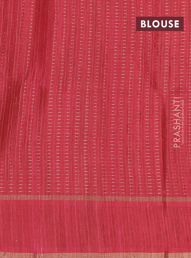 Semi matka saree orange and pink with allover zari weaves and rettapet zari woven border
