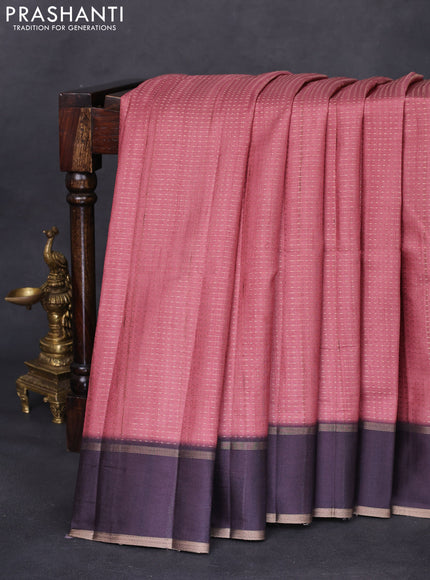 Semi matka saree peach shade and deep jamun with allover zari weaves and rettapet zari woven border