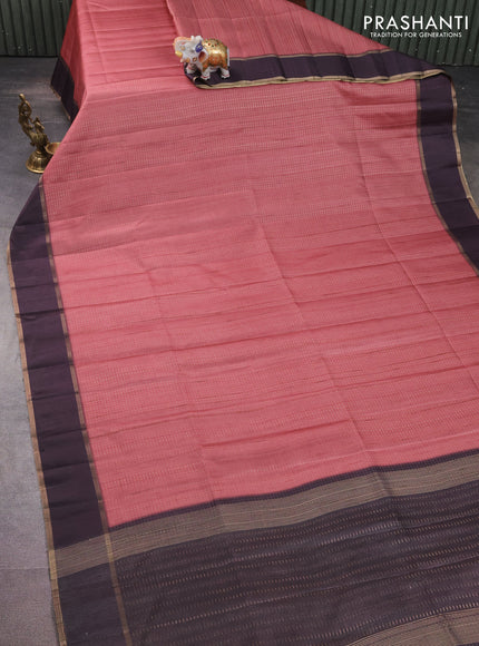 Semi matka saree peach shade and deep jamun with allover zari weaves and rettapet zari woven border