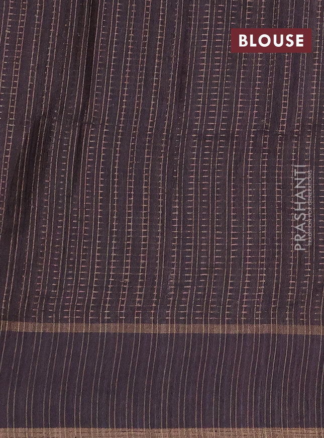 Semi matka saree peach shade and deep jamun with allover zari weaves and rettapet zari woven border