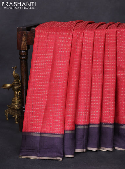 Semi matka saree red and deep jamun with allover zari weaves and rettapet zari woven border