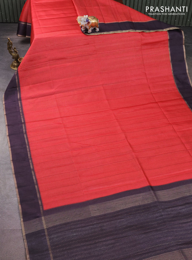 Semi matka saree red and deep jamun with allover zari weaves and rettapet zari woven border
