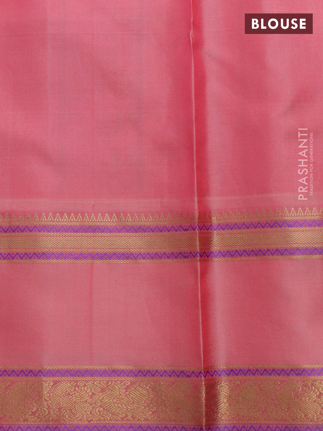 Pure kanchipuram silk saree grey and peach pink with zari woven buttas and rettapet zari woven border