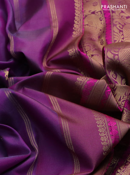 Pure kanchipuram silk saree purple with zari woven buttas and annam & temple design zari border