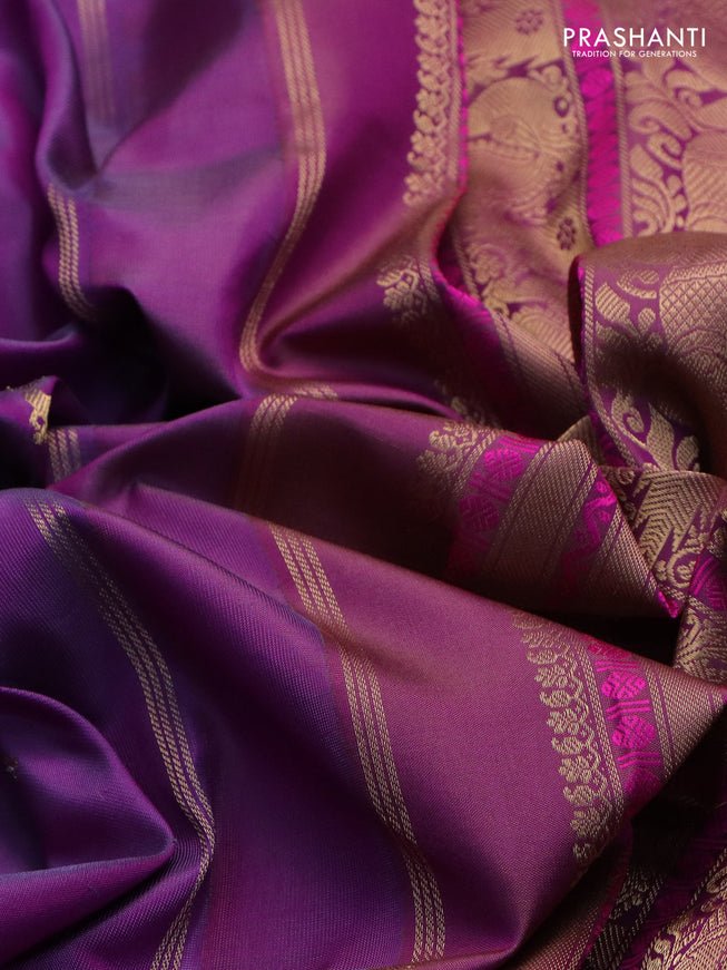 Pure kanchipuram silk saree purple with zari woven buttas and annam & temple design zari border