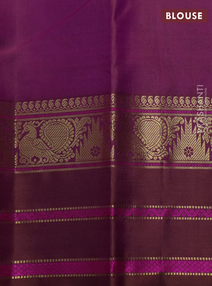 Pure kanchipuram silk saree purple with zari woven buttas and annam & temple design zari border