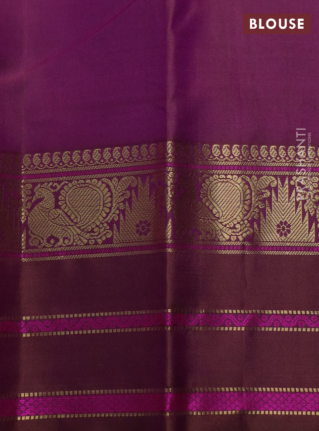 Pure kanchipuram silk saree purple with zari woven buttas and annam & temple design zari border
