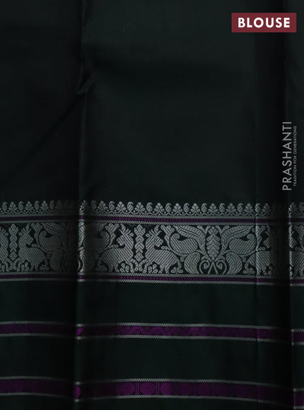 Pure kanchipuram silk saree black and dark green with thread woven mayil chakkaram buttas and thread woven border