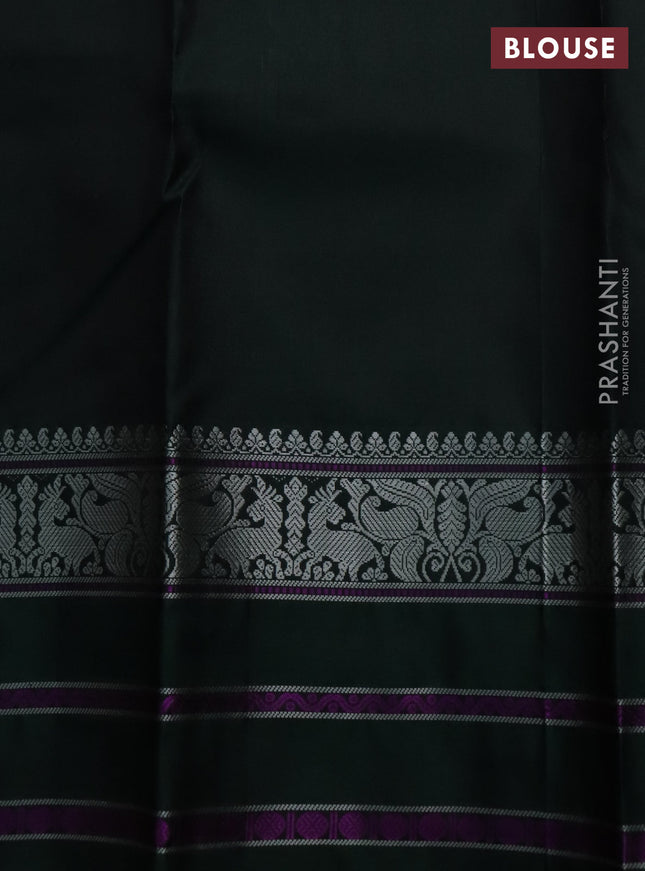 Pure kanchipuram silk saree black and dark green with thread woven mayil chakkaram buttas and thread woven border