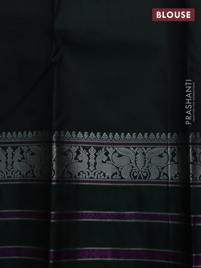Pure kanchipuram silk saree black and dark green with thread woven mayil chakkaram buttas and thread woven border
