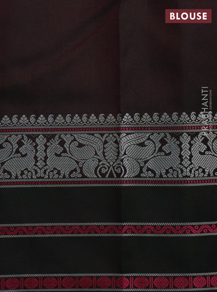 Pure kanchipuram silk saree brown and dark green with thread woven mayil chakkaram buttas and thread woven border
