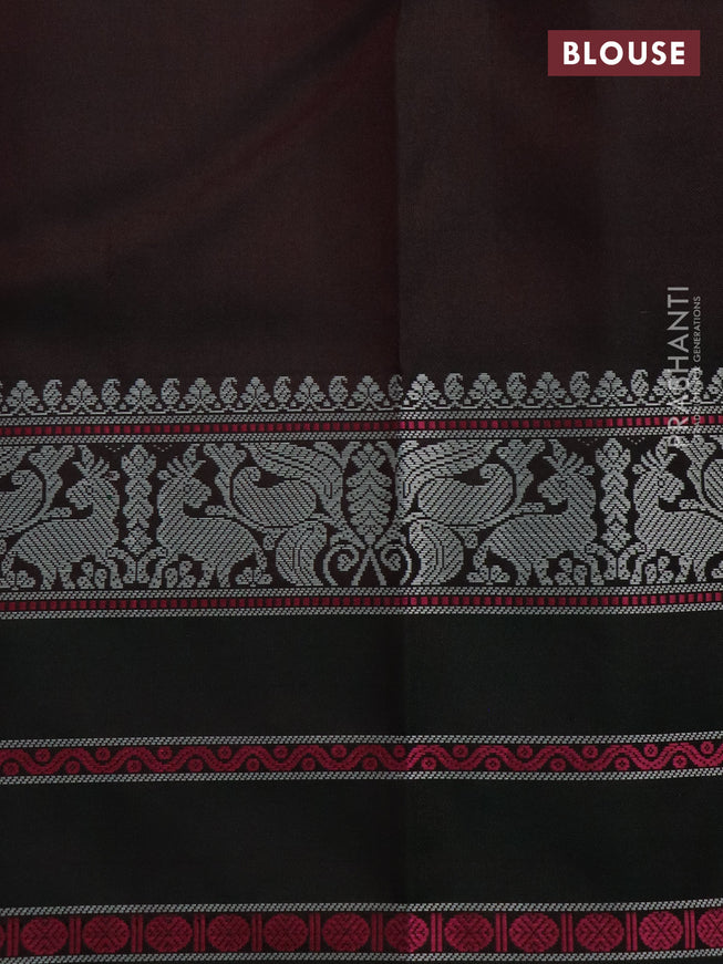 Pure kanchipuram silk saree brown and dark green with thread woven mayil chakkaram buttas and thread woven border