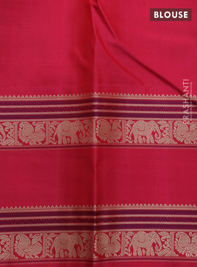 Pure kanchipuram silk saree cream and pink with allover checked pattern and rettapet thread woven border
