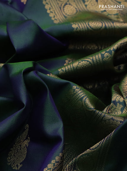 Pure kanchipuram silk saree dual shade of bluish green and dual shade of blue with zari woven buttas and rettapet zari woven border