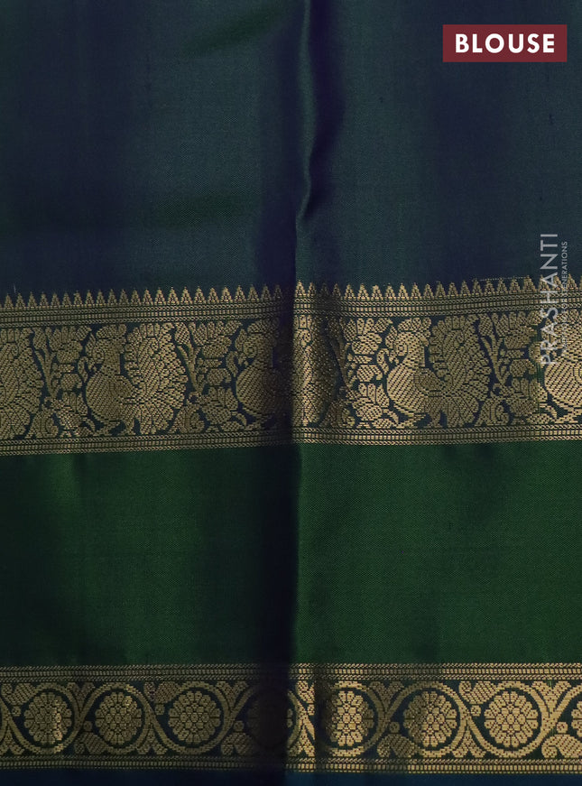 Pure kanchipuram silk saree dual shade of bluish green and dual shade of blue with zari woven buttas and rettapet zari woven border