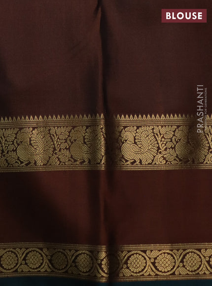 Pure kanchipuram silk saree brown and peacock green with zari woven buttas and rettapet zari woven border