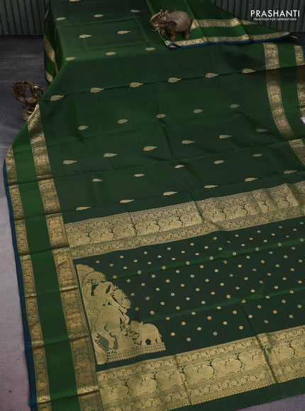 Pure kanchipuram silk saree green and peacock green with zari woven buttas and rettapet zari woven border