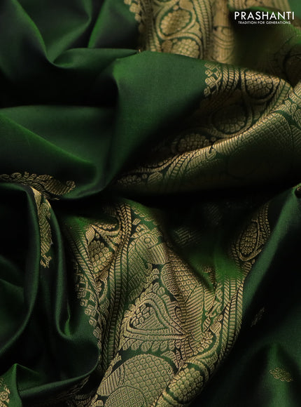 Pure kanchipuram silk saree green and peacock green with zari woven buttas and rettapet zari woven border