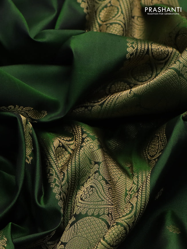 Pure kanchipuram silk saree green and peacock green with zari woven buttas and rettapet zari woven border