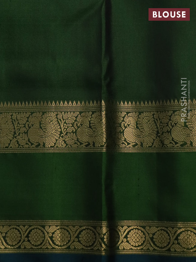 Pure kanchipuram silk saree green and peacock green with zari woven buttas and rettapet zari woven border