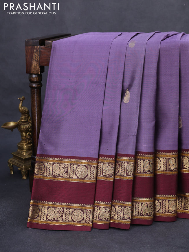 Pure kanchipuram silk saree lavender shade and maroon with zari woven buttas and rettapet zari woven border