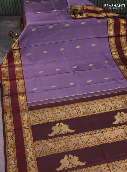 Pure kanchipuram silk saree lavender shade and maroon with zari woven buttas and rettapet zari woven border