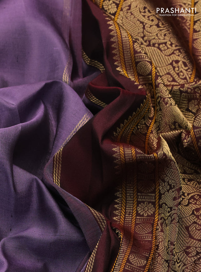 Pure kanchipuram silk saree lavender shade and maroon with zari woven buttas and rettapet zari woven border