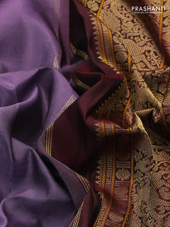 Pure kanchipuram silk saree lavender shade and maroon with zari woven buttas and rettapet zari woven border