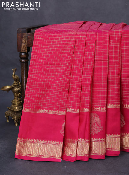 Pure kanchipuram silk saree pink with allover zari woven checked pattern and rettapet zari woven butta border