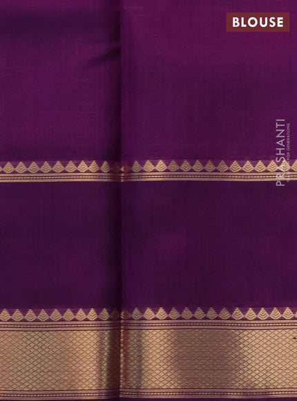 Pure kanchipuram silk saree purple with allover zari woven checked pattern and rettapet zari woven butta border