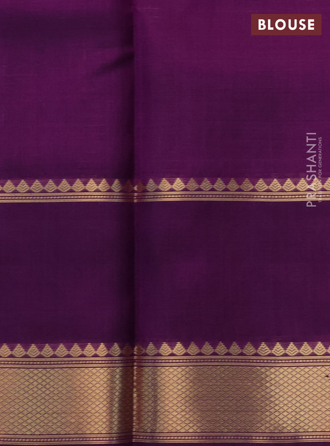 Pure kanchipuram silk saree purple with allover zari woven checked pattern and rettapet zari woven butta border