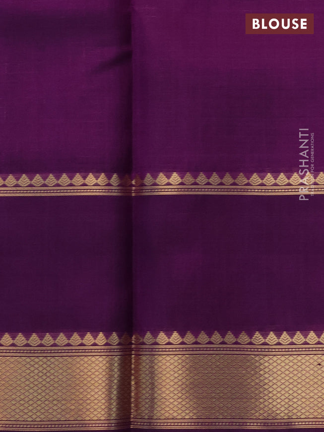 Pure kanchipuram silk saree purple with allover zari woven checked pattern and rettapet zari woven butta border